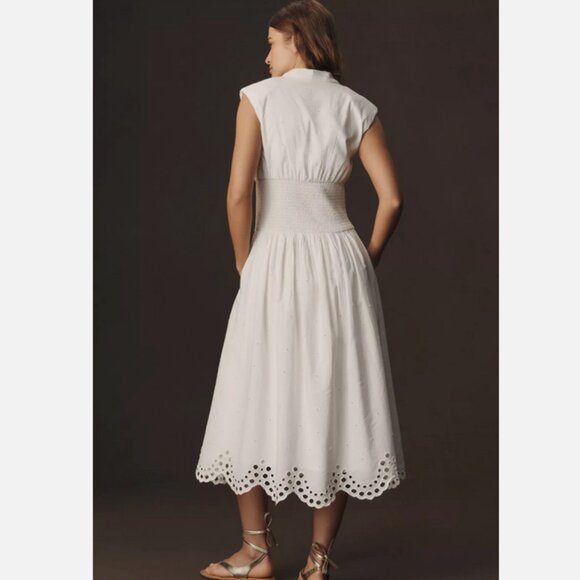 Anthropologie The Tommie Smocked Front-Zip Shirt Dress White Eyelet L XL NWT - Picture 2 of 7